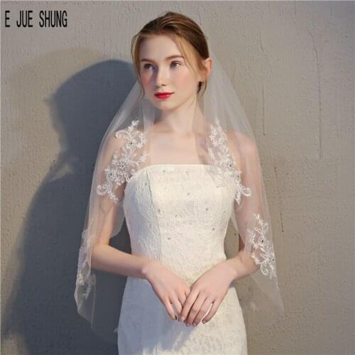 E JUE SHUNG Short Wedding Bridal Veils One Layer Women Veil Lace Appliques 2020 New Wedding Accessories Velos De Novia