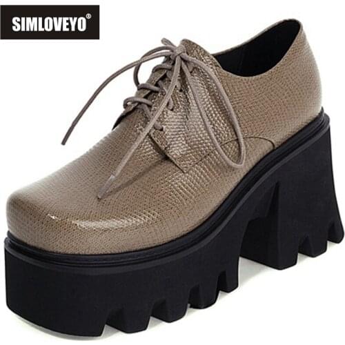 SIMLOVEYO 2021 Summer Ladies Sexy Pumps Lace Up Chunky Platforms High Thick Heel Sole 8cm Square Toe Punk Size 35-44 A4155