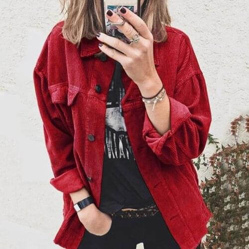 Harajuku Corduroy Jackets Women Winter Autumn Coats Loose Overcoats Female Oversize Tops Cute Jackets Solid Clothing Outerwear