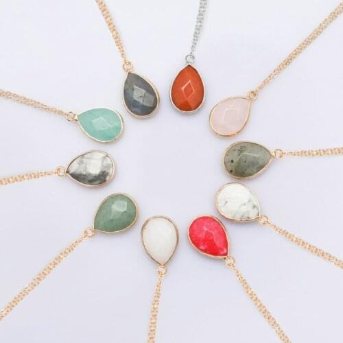 Charm Water Drop Quartz Opal Tiger Eye Rose Stone Choker Necklaces Pendants for Women Beach Style Statement Jewelry Bijoux 15mm