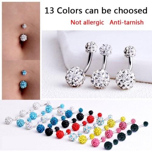 1PCS Crystal Rhinestone Woman Navel Belly Button Ring Pircing Surgical Steel Real Belly Piercing Navel Bar Body Jewelry ombligo