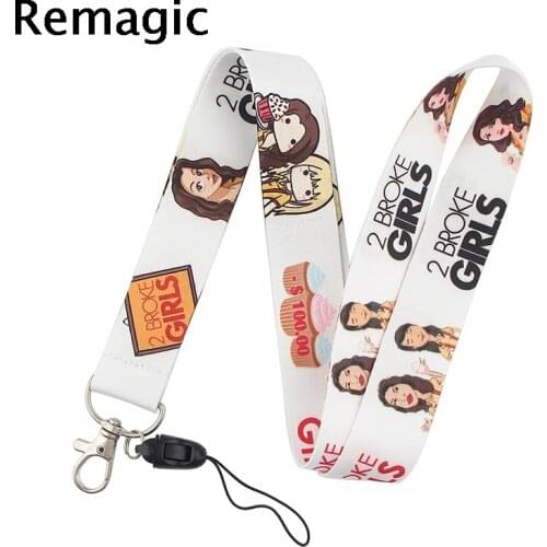 20pcs 2 Broke Girls Lanyard Keys Phone Holder Funny Neck Strap With Keyring ID Card DIY Animal webbings ribbons Hang Rope