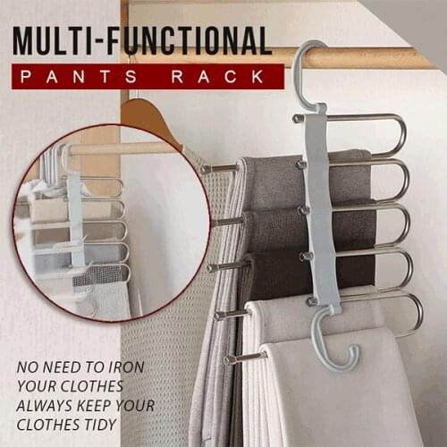 5 in 1 Multi-functional Trouser Storage Rack Adjustable Pants Tie Storage Shelf Closet Organizer Stainless Steel Clothes Hanger
