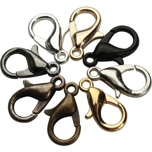 50pcs/set 12x6mm Black/Gunblack/Rose Gold/Rhodium/Bronze/Gold/Silver Tone Alloy Lobster clasp Hooks for Jewelry Findings F112