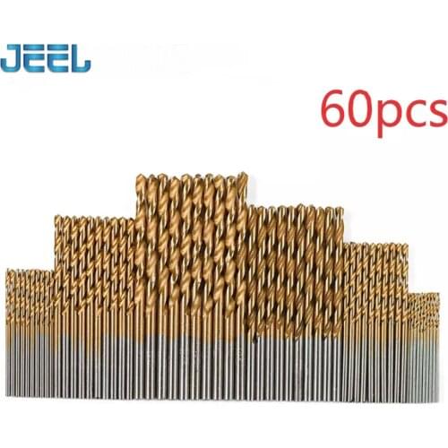 60pcs High Speed Steel Twist Drill, Titanium Plated Straight Shank Drill Bit Combination Set for Woodworking Carving Work