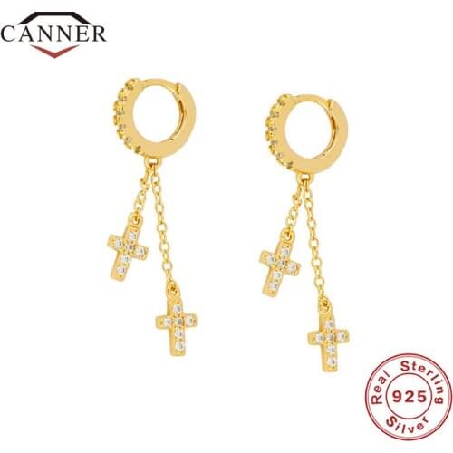 CANNER Real 925 Sterling Silver 18k Gold Plated CZ Zircon Hoop Earrings For Women Piercing Earring Ear Buckle Jewelry Pendientes