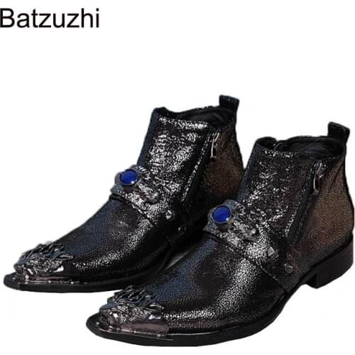Batzuzhi Luxury Handmade Men Boots Black Men Genuine Leather ANkle Boots Man Metal Toe Party,Business & Wedding Botas Male