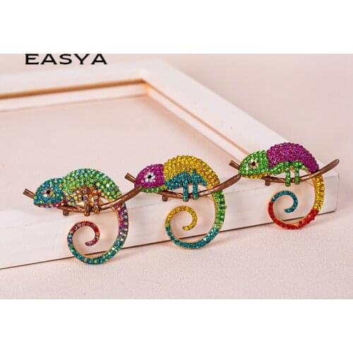 Phinestone Crystals Green Lizard Chameleon Brooch Pins Jewelry Gift 3 Colors Clothes Accessorie