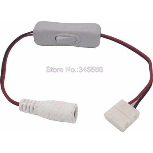 DC Female Connector 5.5*2.1mm to 2pin 8mm / 10mm Welding Free Clip Connector with Switch for Single Color 5050 3528 LED Strip