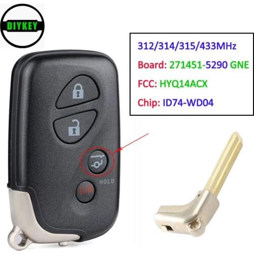 DIYKEY FCC: HYQ14ACX Board: 271451-5290 GNE Smart Remote Key Fob 4 Button 312 / 314 / 315 / 433MHz for Lexus RX350 RX450H