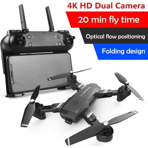 4K Drone Dual Camera HD Gestures Selfie Dron WiFi FPV Optical Flow Positioning Follow Quadcopter Track flight RC Helicopter Toys
