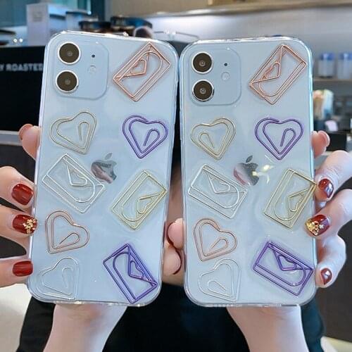 Epoxy 3D Metal Heart Envelope Clear Soft TPU Case for iPhone 12 Mini 11 Pro XS Max XR 7 8 Plus SE 2020 Back Cover Phone Shell