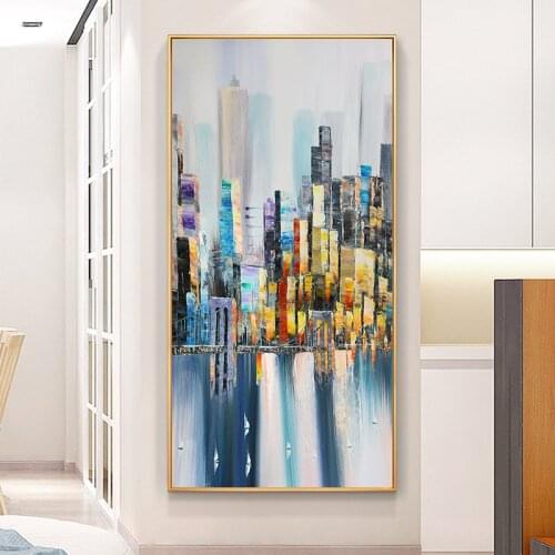City Building Boat Poster Scenery Picture Room Decor Abstract Oil Painting On Canvas Wall Art For Living Room Interior Cuadros