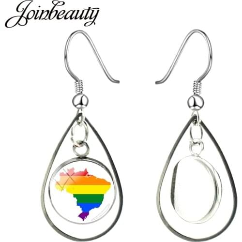 JOINBEAUTY 2020 LGBT Rainbow Flag Teardrop Pendant Hollow Out Earrings Handmade Glass Water Drop Jewelry Dangle Earrings BT03