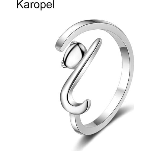 Karopel 925 Sterling Silver New Woman Fashion Jewelry High Quality Cute Kitty Simple Open Ring Size Adjustable Ring
