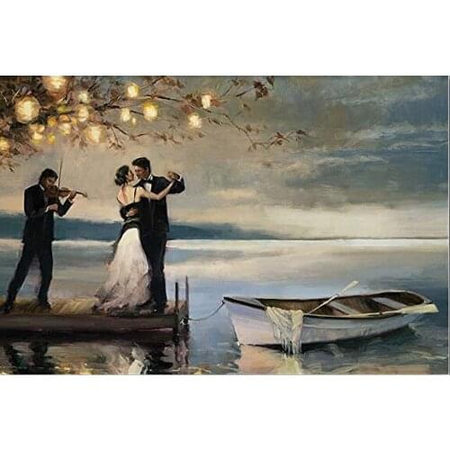 Div 5D Romantic music couple Dancie dancing River Ship Loveer Full Diamond Painting kits art Scenic 3D paint by diamonds
