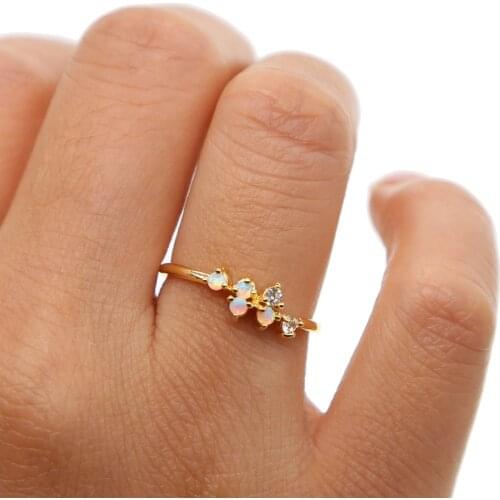 Opal Orb Solitaire Ring Minimalist, Delicate Jewelry in Size 6 7 8 Engagement Promise Rings Gold Filled thin ring cz stone girls
