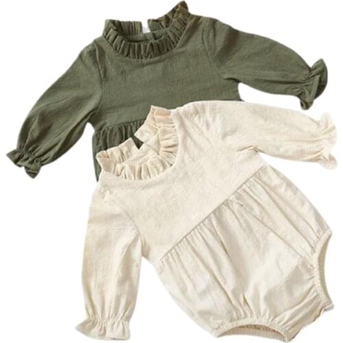 2021 Autumn Spring Baby Boy Girl Rompers Clothes Newborn Baby Boy Girl Rompers Ruffle Baby Girl Long Sleeve Pure Color Rompers