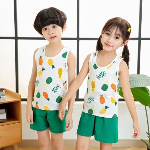 Girls Boys Summer Clothing Set Cotton Homewear Kids Clothes Tank Tops T Shirt Beach Shorts Outfits Pyjamas For 2 4 6 8 10 Years