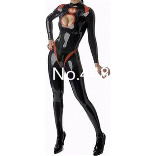 Latex Catsuit with Socks Open Breast Women Club Wear Rubber Jumpsuit Halloween Cosplay Costume