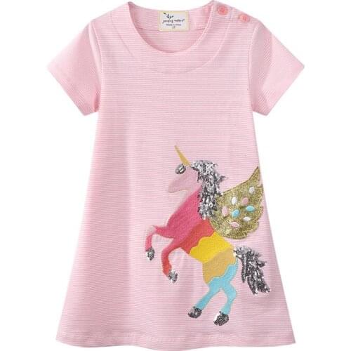 Cute Unicorn Pink Girls Dresses Cartoon Spring Autumn Cotton Dress Short Sleeve Skirt Clothes Fashion Gifts For Children