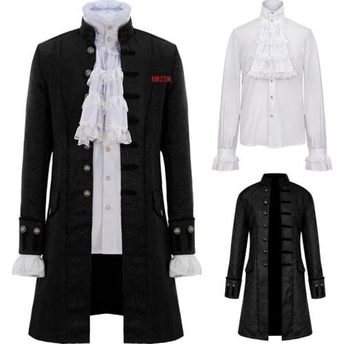 Men Steampunk Trench Coat and Shirt Set Vintage Prince Overcoat Medieval Renaissance Jacket Victorian Edwardian Cosplay Costume