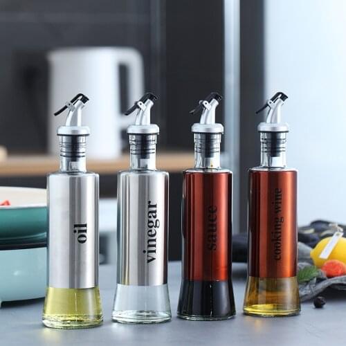 Olive Oil Bottle Dispenser Set Sauce Bottle Stainless Glass Storage Bottles For Oil and Vinegar Creative Oil Cruet Kitchen Tools