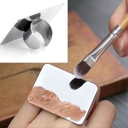 Stainless Steel Art Metal Finger Ring Palette Nail Polish Painting Color Pigment Holder Storage Plate Case
