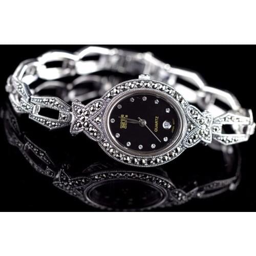 New Limited Edition Classic S925 Silver Pure Thai Silver Heart Bracelet Watches Thailand Process Rhinestone Bangle Dresswatch