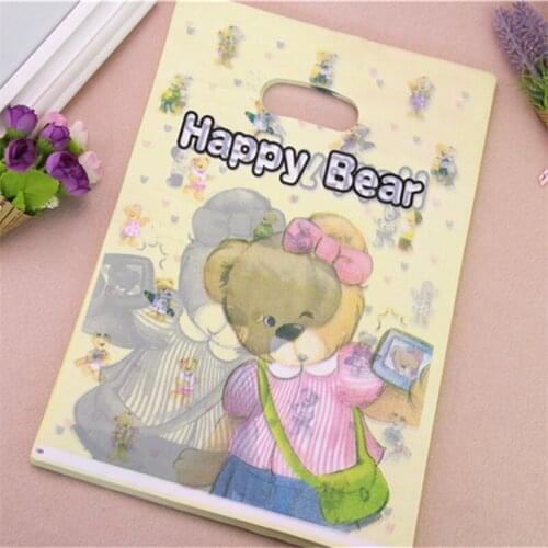 New Design Wholesale 100pcs/lot 25*35cm Lovely Sweet Happy Bear Plastic Packaging Bags Favor Birthday Gift Packaging
