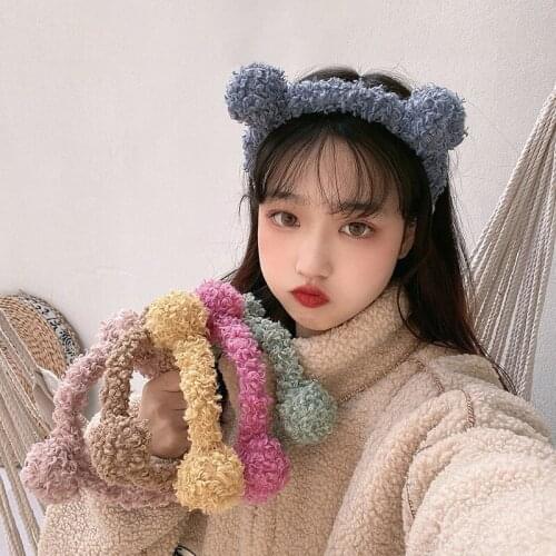 Lambswool Cute Girls Headband Bear Ears Plush Sweet Headwear Hairbands Washing Face Hair Hoops Ornament Fashion Accessories