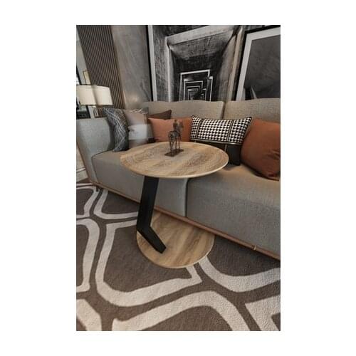 Sofa Table Side Table Service Table Walnut Wood Round Table Single Leg Coffee Table Living Room Furniture 60 Cm