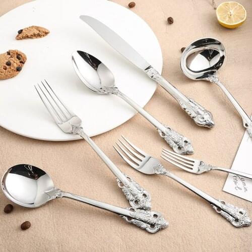 Luxury Wedding Silverware set Vintage Silver Tableware Christmas Gift Party Dinnerware Stainless Steel Shiny Travel Cutlery 1pcs