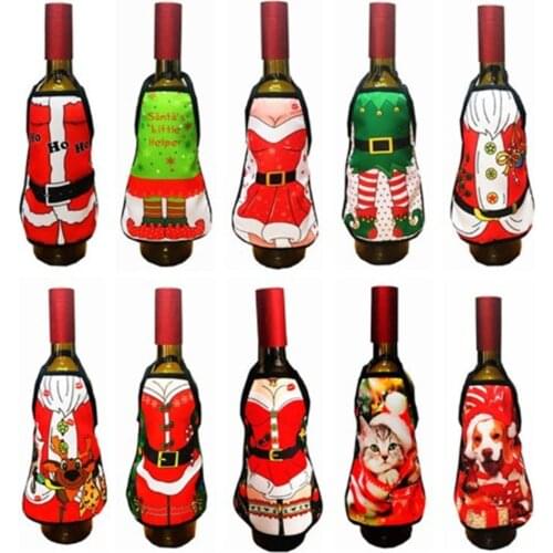Christmas Santa Wine Bottle Apron Cover Wrap Xmas Dinner Party Table Decoration Kitchen Accessories