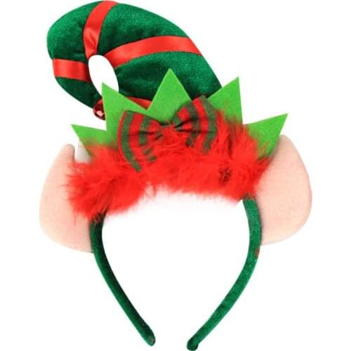 Christmas Decoration Red Feather Elf Headband Pointed Hat Hair Hoop Party Fancy Dress Up Headwear