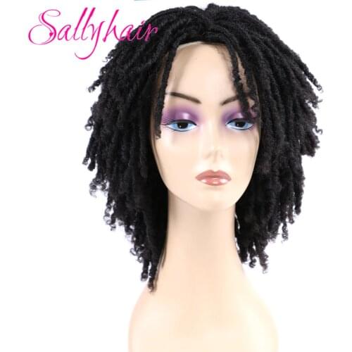 Sallyhair Synthetic Dreadlock Hair Wig for Black Women 14 inch Ombre Burgundy Brown Color Short Curly Faux Locs Braids Wigs