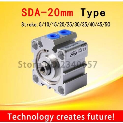 SDA 20mm Bore Type Compact Pneumatic Cylinder 5/10/15/20/25/30/35/40/45/50mm Stroke Aluminum Alloy Double Action Air Cylinder