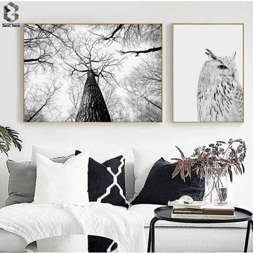 Nordic Poster Forest Canvas Painting Wall Art Eagle Posters and Prints Black White Wall Pictures for Living Room Home Decor