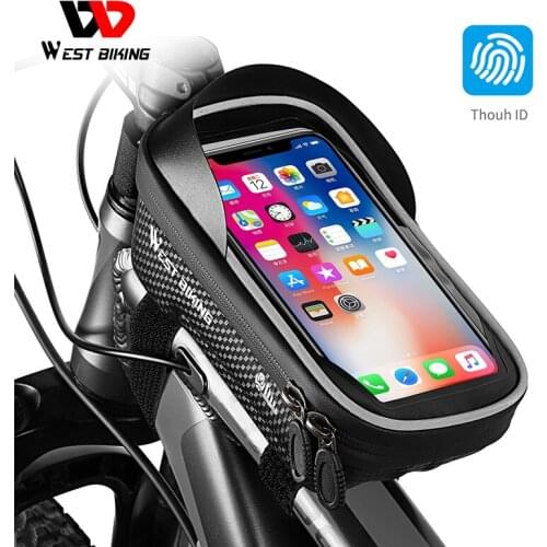 WEST BIKING Rainproof Bicycle Bag 6.5Inch Phone Case Touch Screen Reflective MTB Road Bike Bag Frame Front Top Tube Cycling Bag