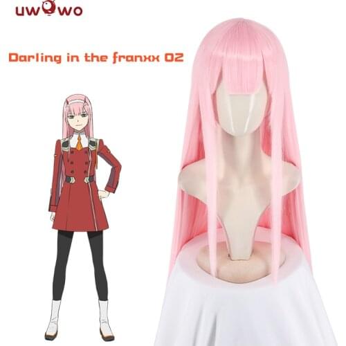 UWOWO Anime DARLING in the FRANXX Cosplay Zero Two Wig Headband Synthetic Pink Heat Resistant 002 Hair