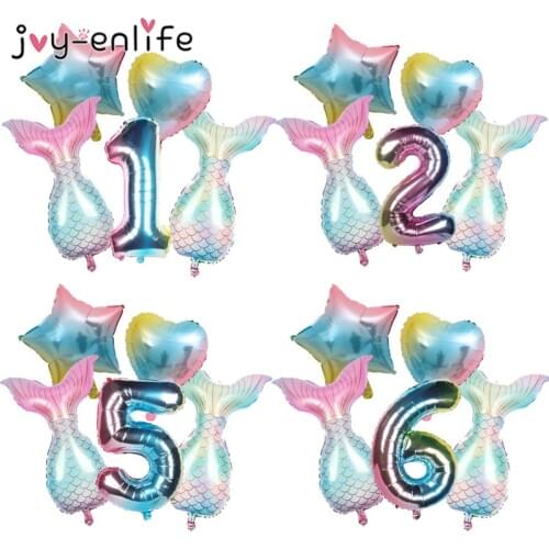 Mermaid Tail Balloons Gradient Number foil Balloon Wedding Decoration Little Mermaid Birthday decor baby shower Helium Globos