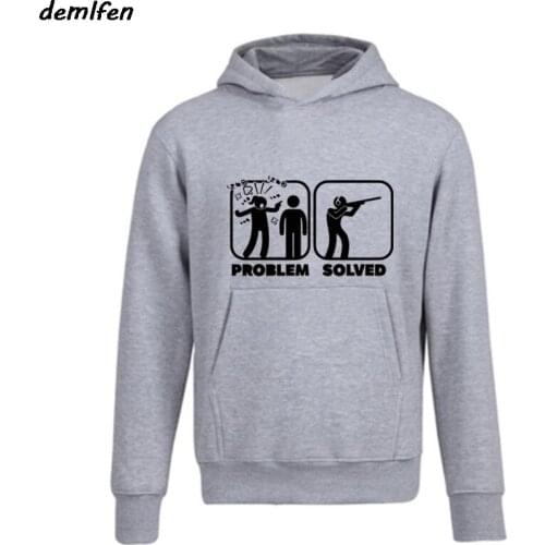 Funny Problem Solved Hunt Hoodie Mens hoody Fleece Sweatshirt Fashion Spring autumn Style Tops jacket