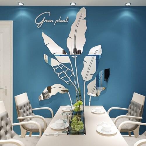 Green leaf Acrylic Mirror Wall stickers For Living room Banana tree Fashion 3d Mirror Leaves Home decor Window Art Decorations