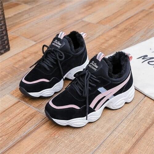 Women Casual Sneakers Winter Sneakers Plush Fur Warm Women Shoes Lace Up Female Boots Comrfortable Platform Shoes Women