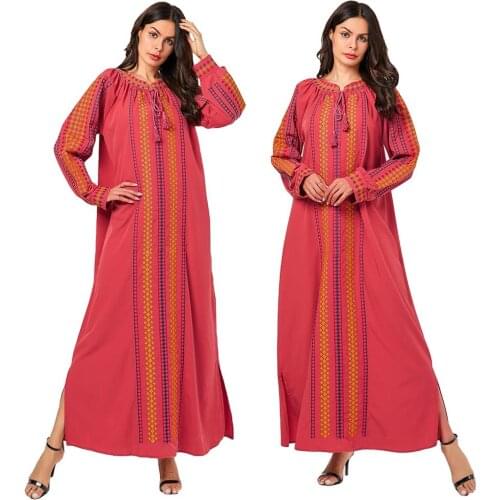Ethnic Abaya Women Embroidery Long Sleeve Muslim Dress Gown Dubai Kaftan Caftan Islamic Abaya Clothing Turkish Autumn Maxi Dress