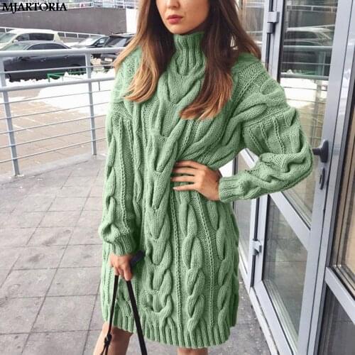 Fashion Turtleneck Sweater Dress Women Long Sleeve Knitted Pullover Autumn Winter Casual Oversize Sweaters Autumn Winter Clothes