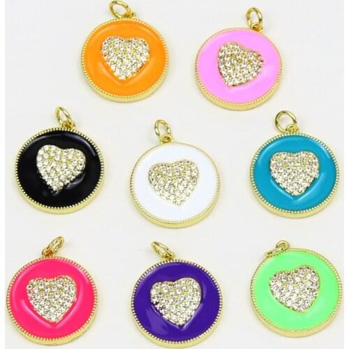 10 Pcs Enamel Neon colorful Pendant Charms Enamel Pendant Zircon Heart Jewelry Pendant Accessories Necklace 51789