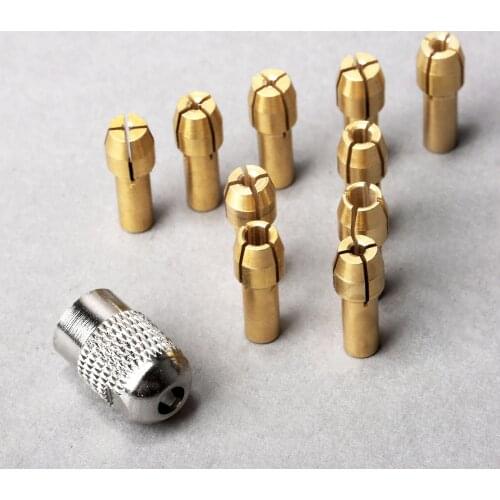 10Pcs 0.5mm-3.2mm Rotary Tools Pin Vise Brass Collets Mini Drill Chucks 4.3mm Shank & 1Pc M8*0.75 Electric Mill Shaft Screw Cap