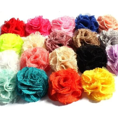 120pcs/lot 7cm 19 Colors Newborn Chic Shabby Wool Mesh Flowers For Kids Hair Accessories Artificial Fabric Flowers For Headbands