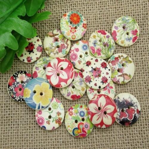 50pcs Mixed 25mm Wooden Round Buttons For Clothing Needlework Scrapbooking Wood Botones Decorative Crafts Diy Accessories